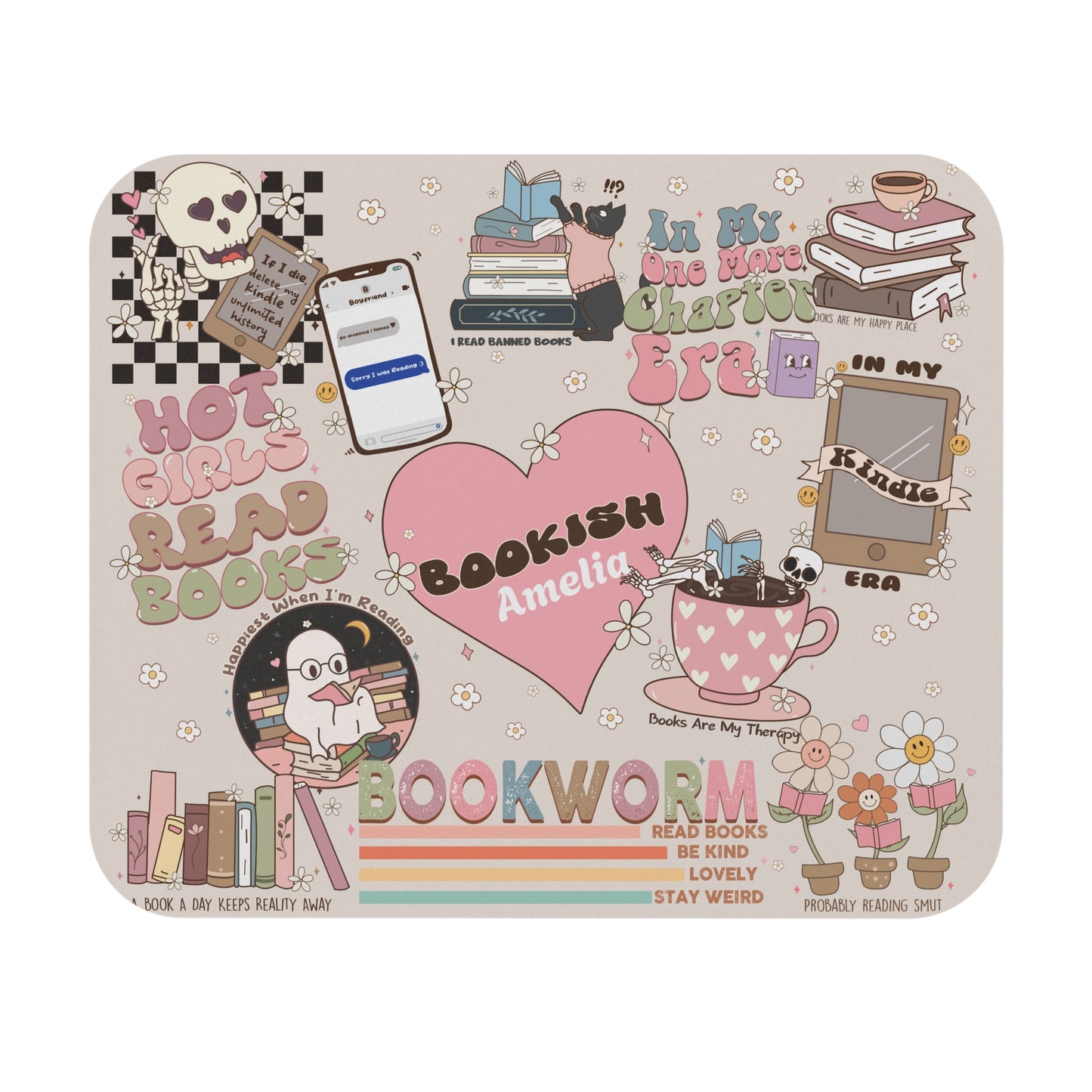 Bookworm Mouse Pad - Girl Office Accessory - Office Decor