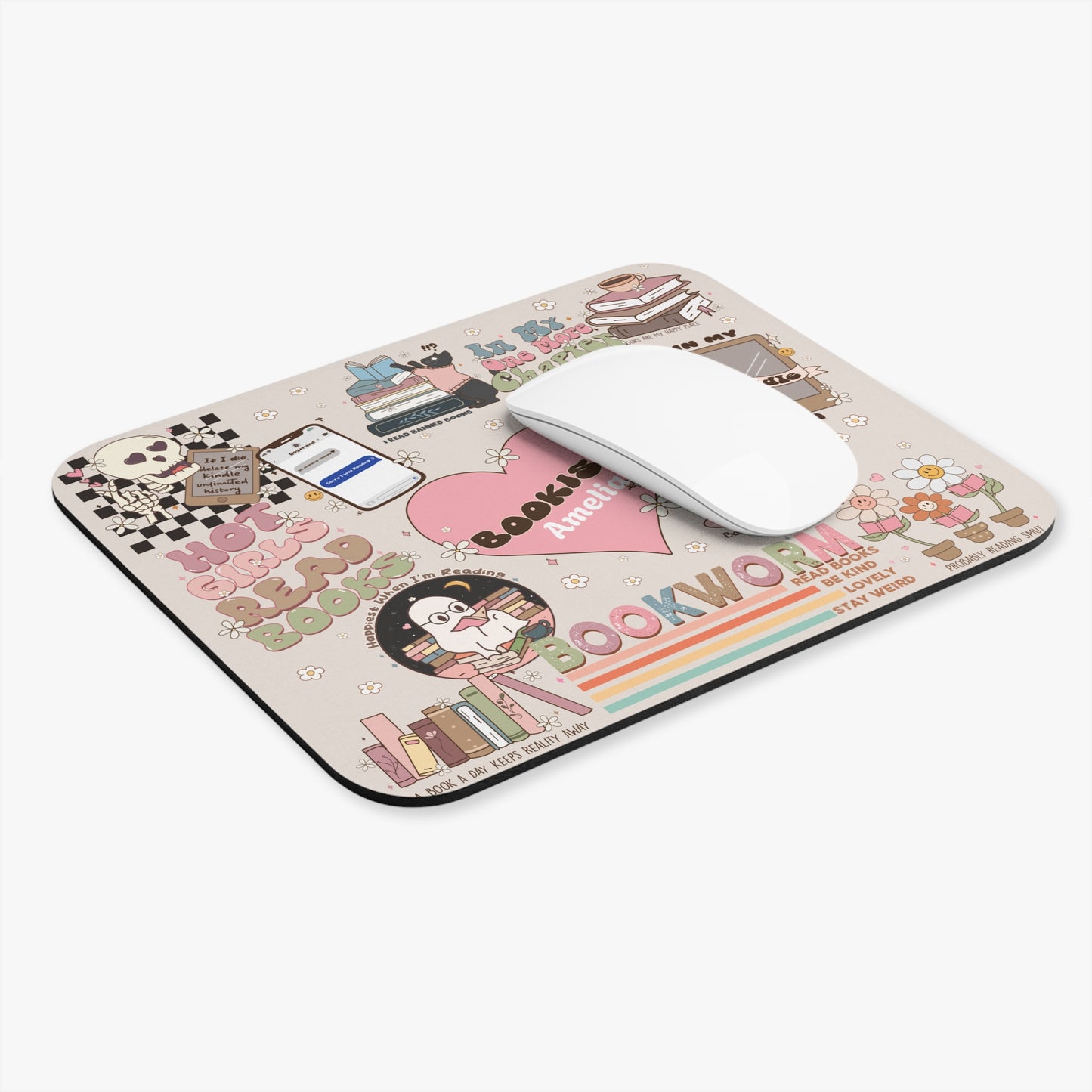 Bookworm Mouse Pad - Girl Office Accessory - Office Decor
