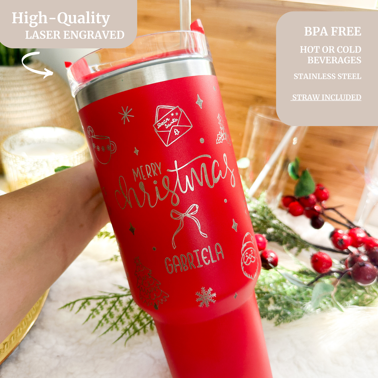Doodle Christmas 40oz Tumbler - Laser Engraved