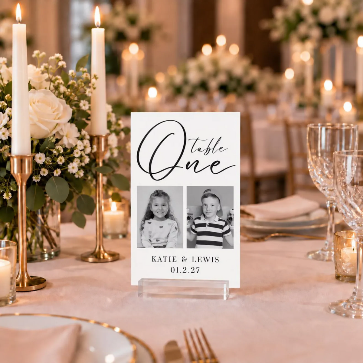 Personalized Photo Acrylic Table Number Sign – Custom Wedding Table Decor