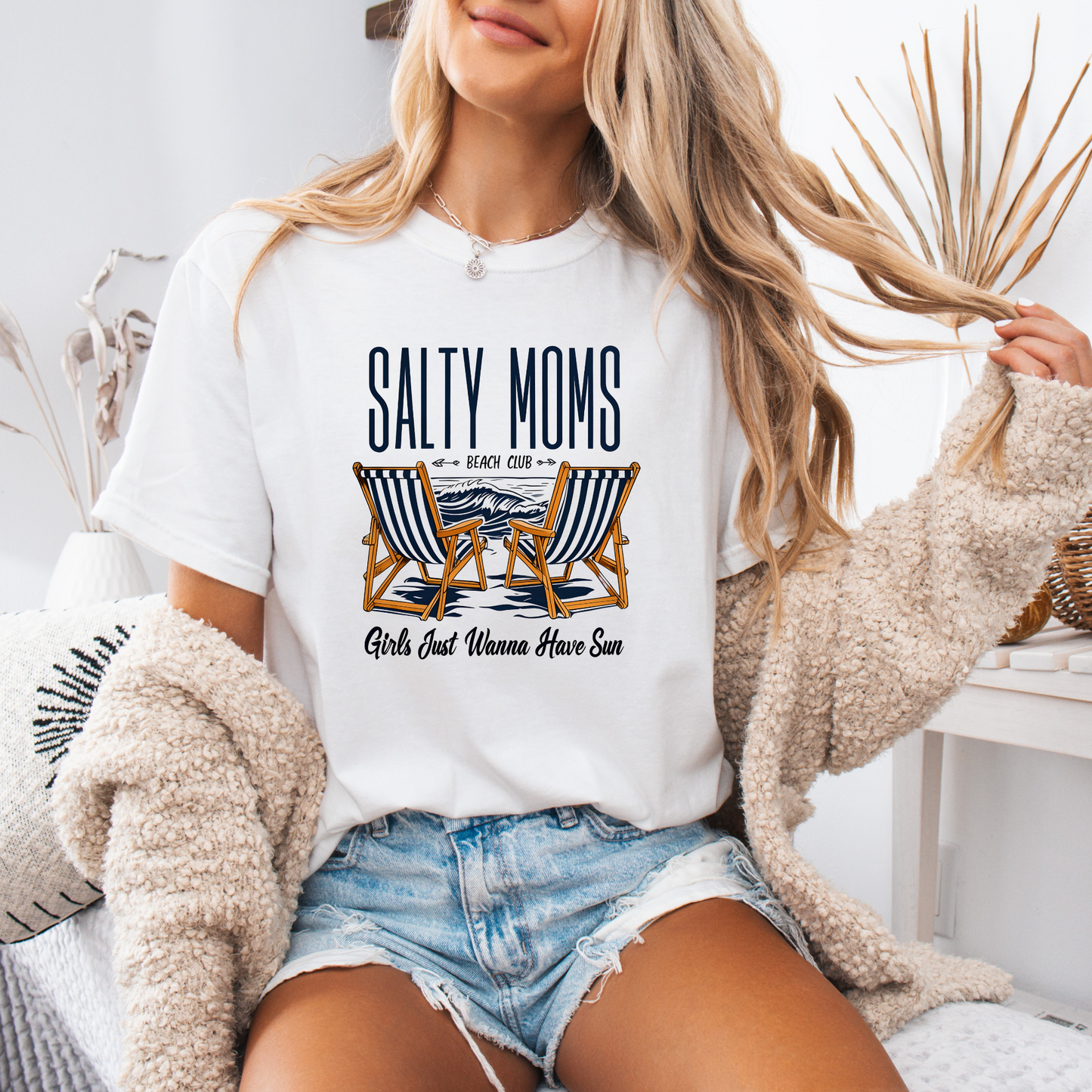 Salty Moms Beach Club T-Shirt - Girls Just Wanna Have Sun, Summer Apparel, Vacation Tee, Funny Gift for Moms, Beachwear