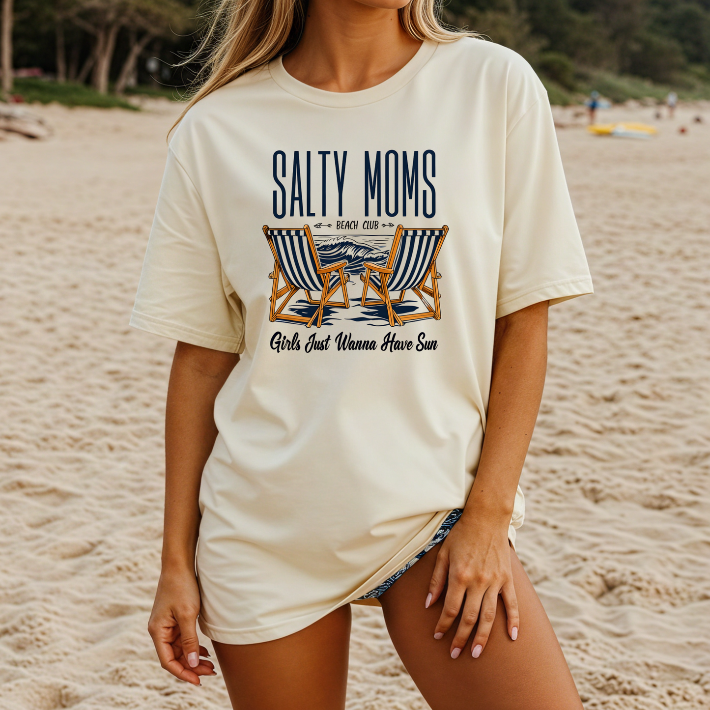 Salty Moms Beach Club T-Shirt - Girls Just Wanna Have Sun, Summer Apparel, Vacation Tee, Funny Gift for Moms, Beachwear
