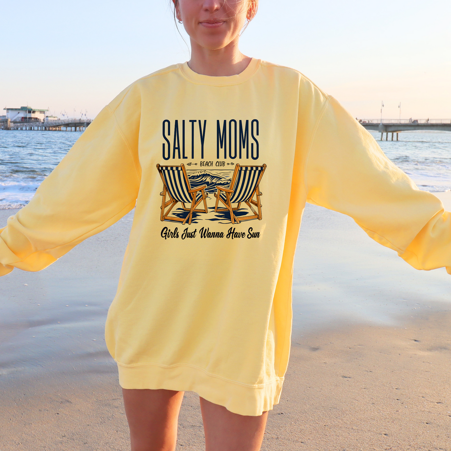 Salty Moms Beach Club Sweatshirt, Unisex Sweatshirt, Gift for Moms, Summer Apparel, Family Beach Day, Casual Comfort