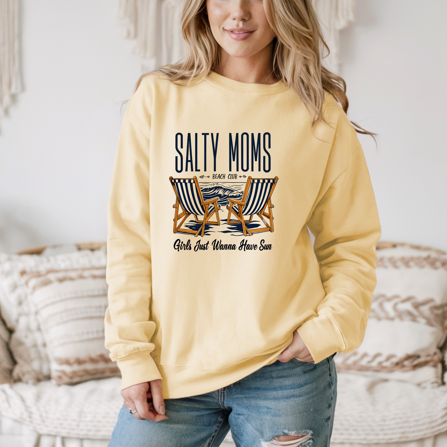 Salty Moms Beach Club Sweatshirt, Unisex Sweatshirt, Gift for Moms, Summer Apparel, Family Beach Day, Casual Comfort