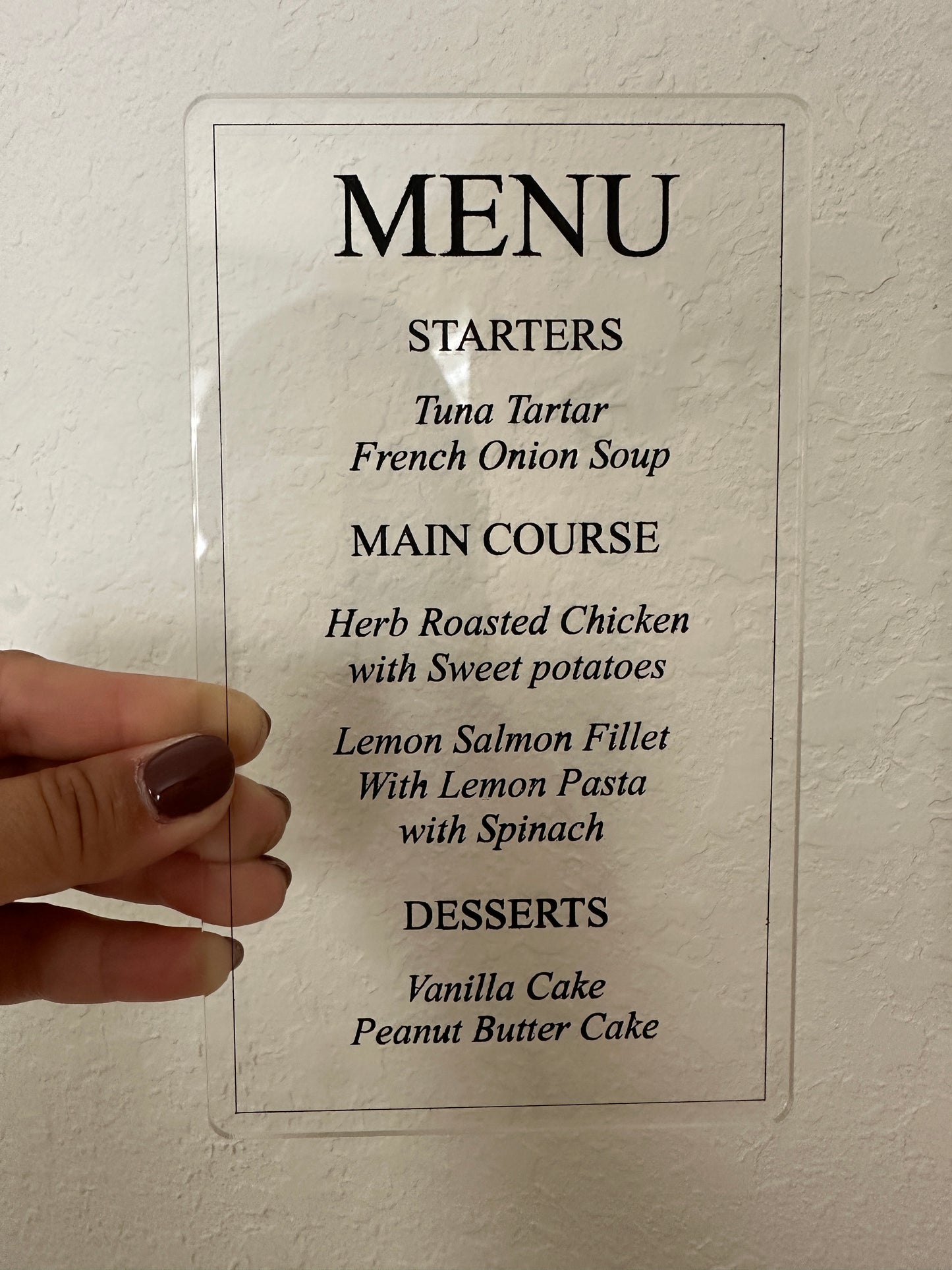 Clear Acrylic Event Menu