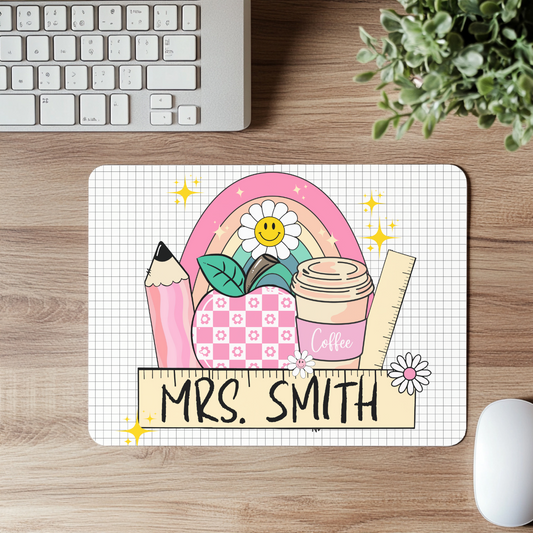 Personalized Teacher Mouse Pad, Cute Desk Accessory, Office Gift, Fun Classroom Decor, Custom Name Pad, Back to School