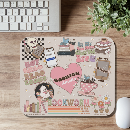 Bookworm Mouse Pad - Girl Office Accessory - Office Decor