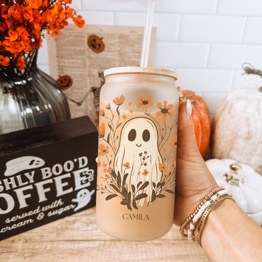 Personalized Cute ghost Glass - Coffee glass with lid