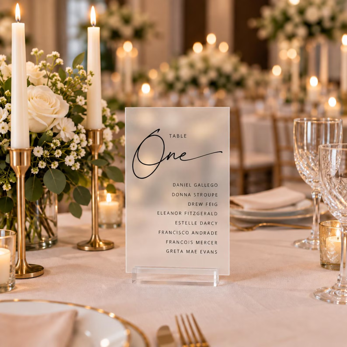Personalized Acrylic Table Number Sign with Guest Names
