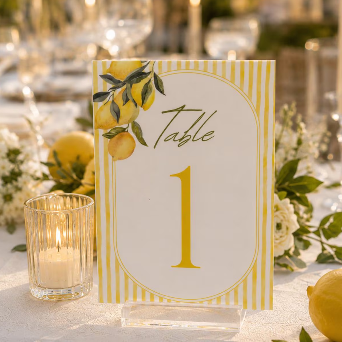 Lemon Wedding Acrylic Table Number Sign – Mediterranean Table Decor
