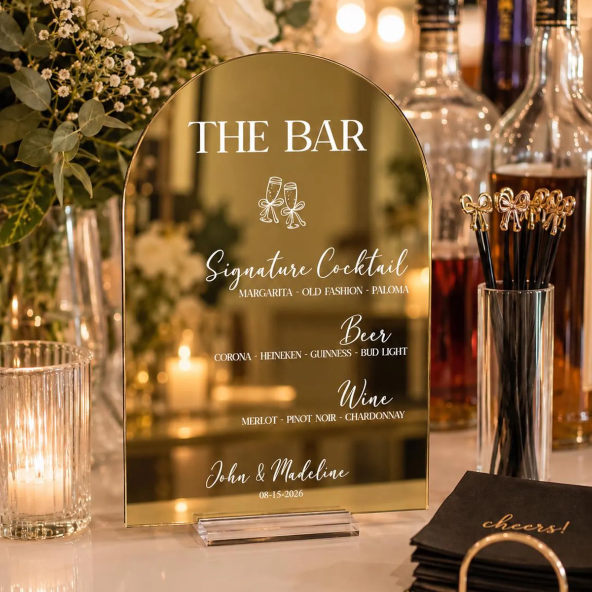 Personalized Acrylic Wedding Bar Menu Sign – Custom Cocktail Sign