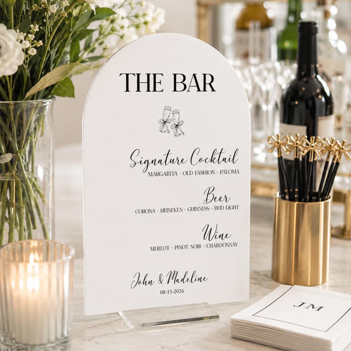 Personalized Acrylic Wedding Bar Menu Sign – Custom Cocktail Sign