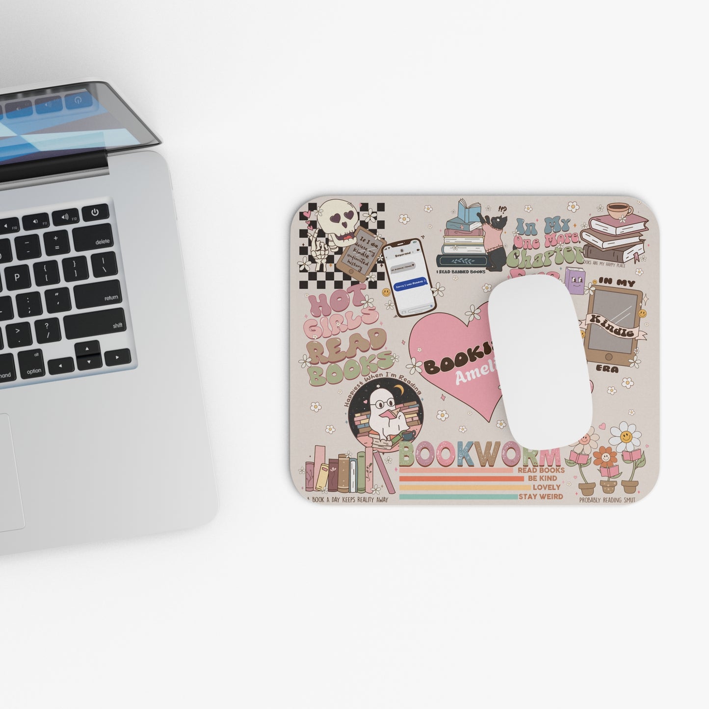 Bookworm Mouse Pad - Girl Office Accessory - Office Decor
