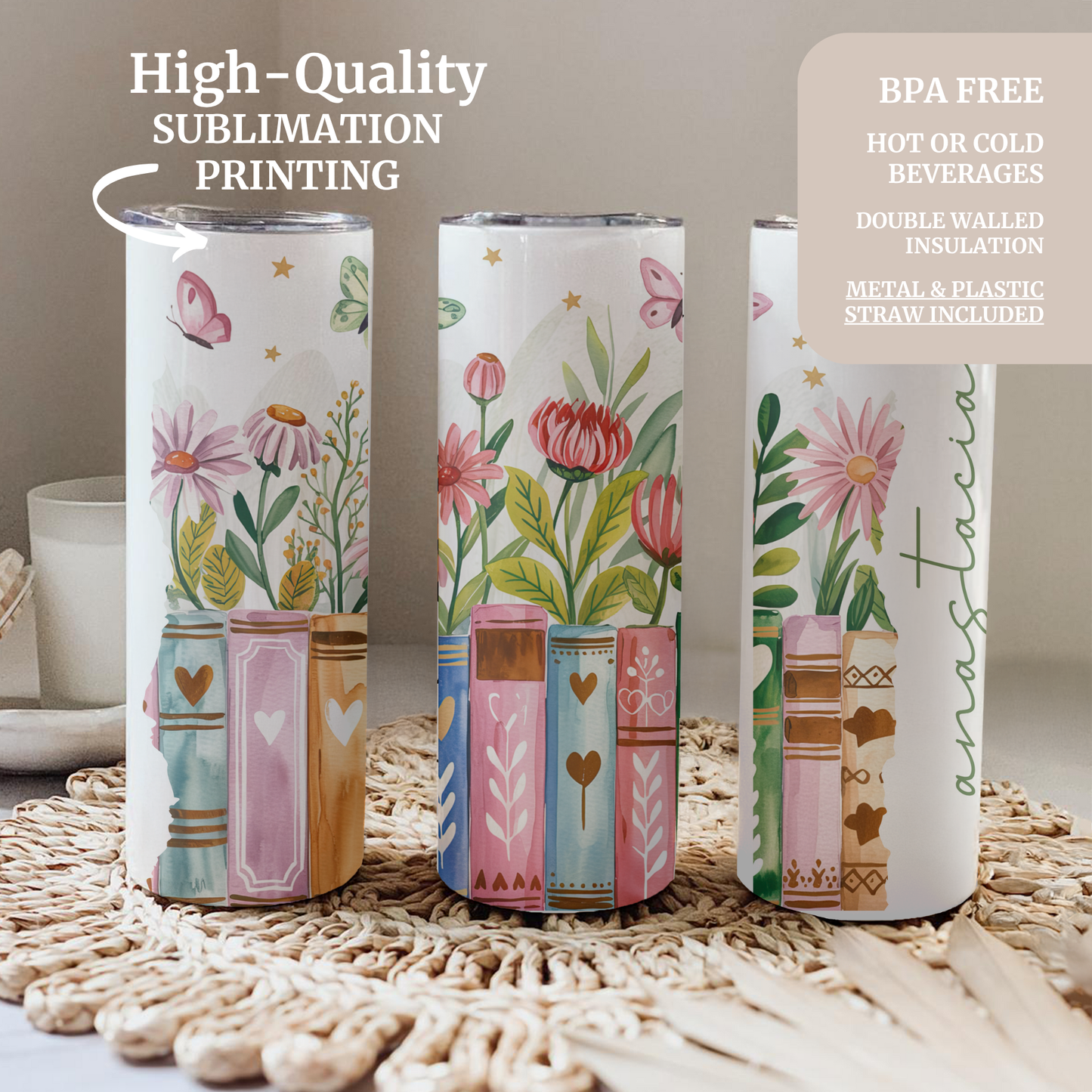 Gift for Book lover - Custom name tumbler