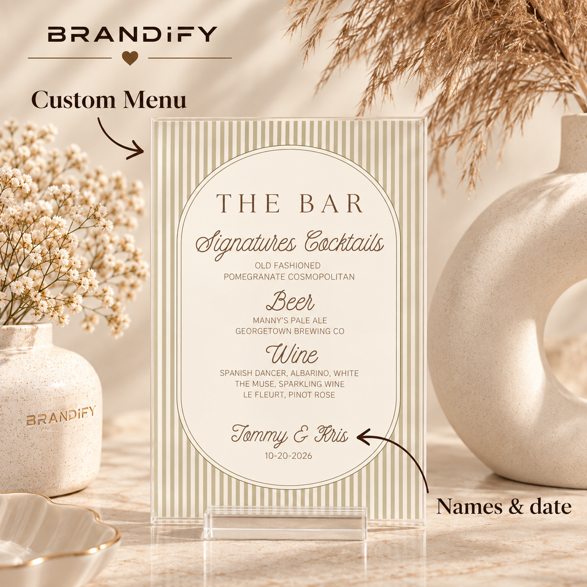 Stripes Bar Menu Sign – Personalized Acrylic Cocktail Sign