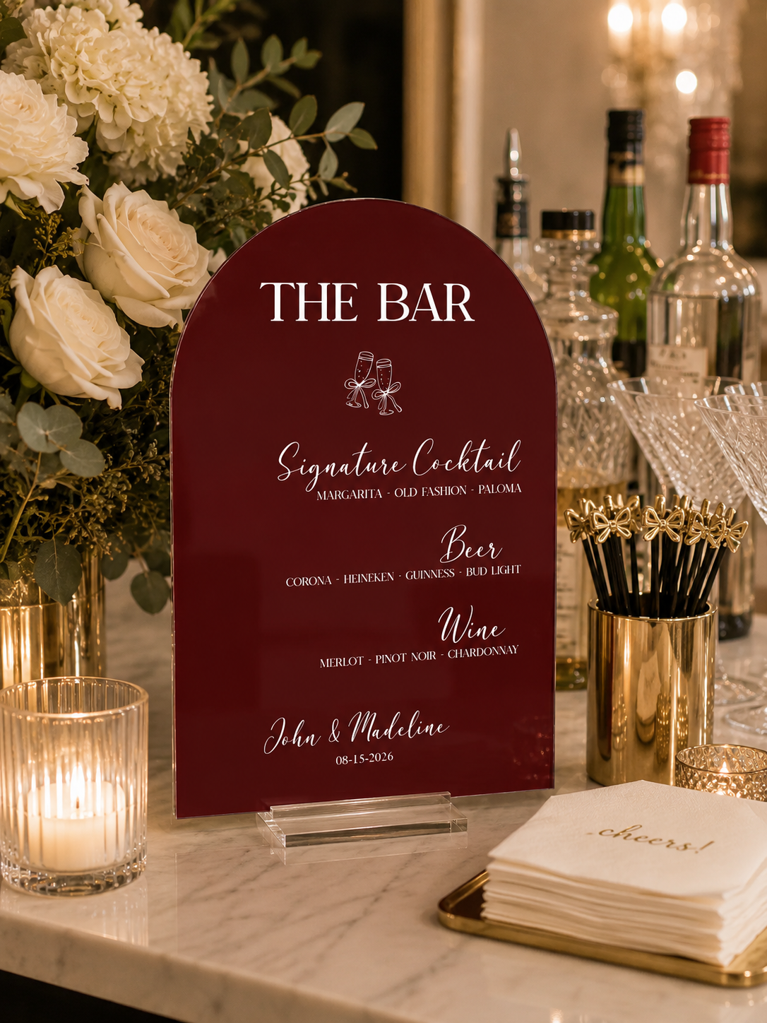 Personalized Acrylic Wedding Bar Menu Sign – Custom Cocktail Sign