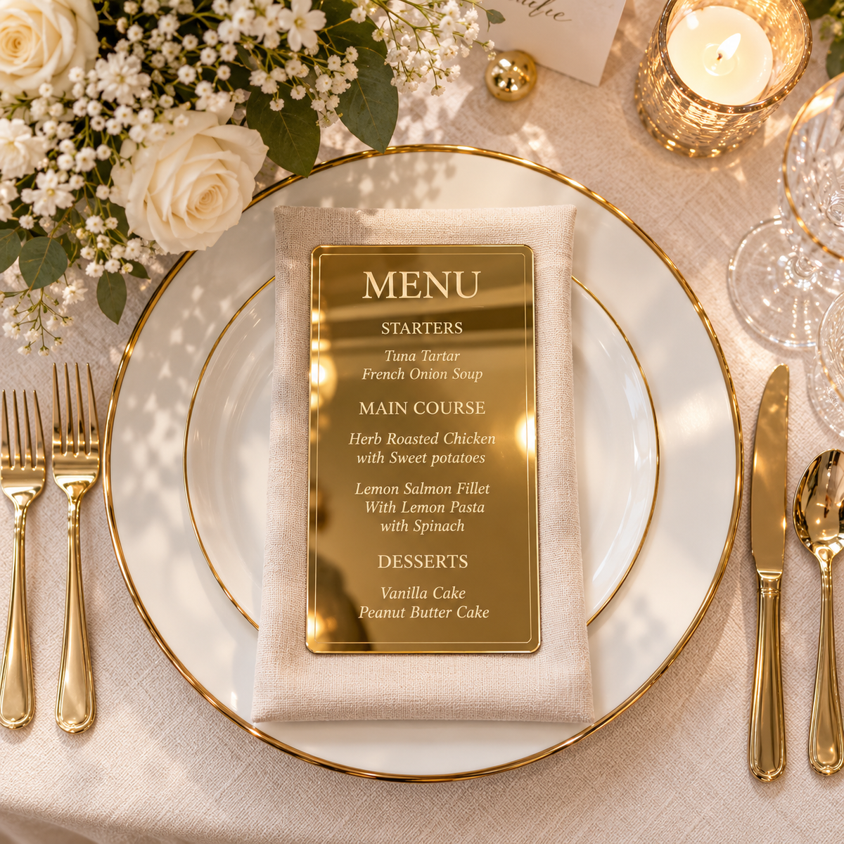 Personalized Black Acrylic Wedding Menu – Elegant Place Setting Menu