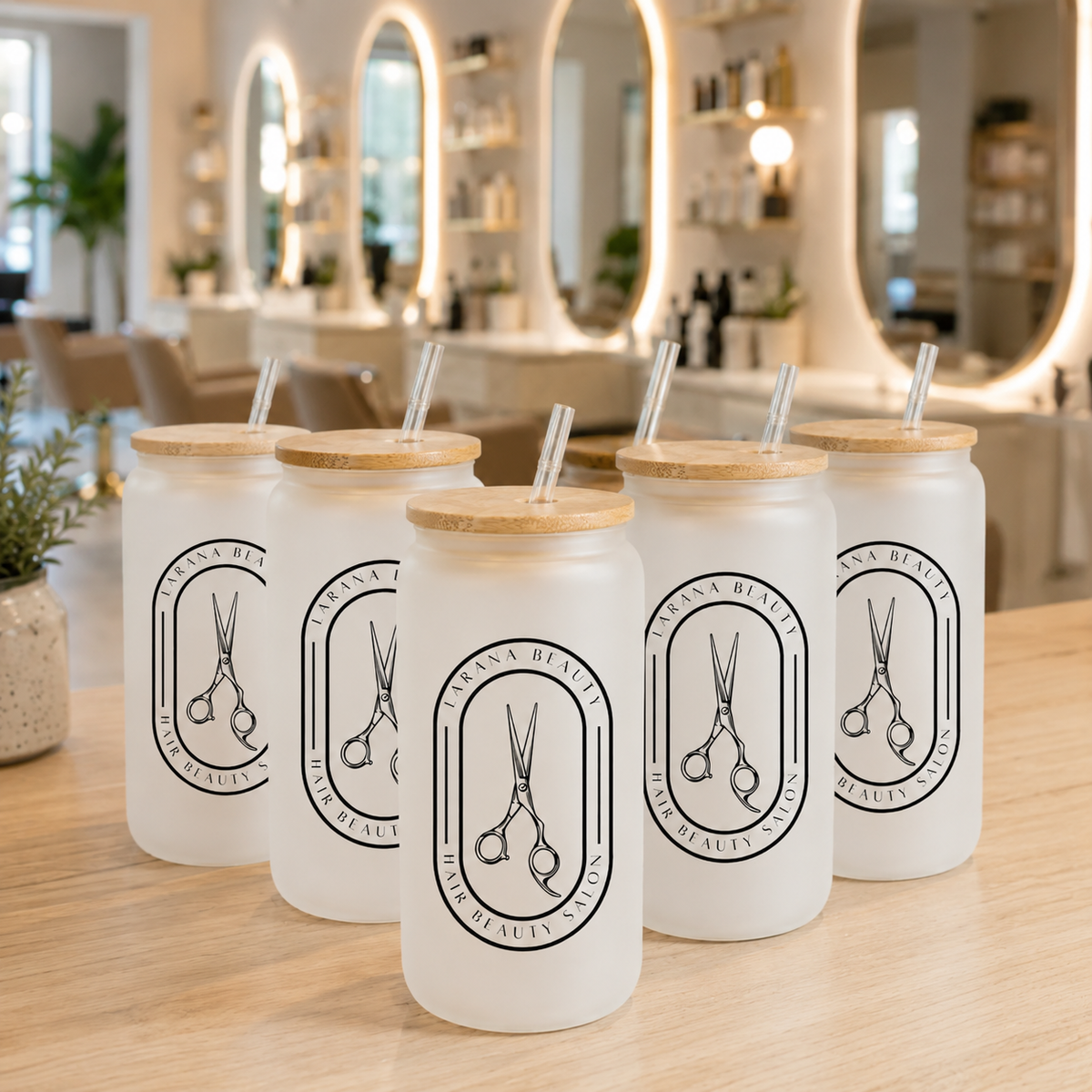 Custom 16oz Glass Cups with Bamboo Lid - Bulk Order Available