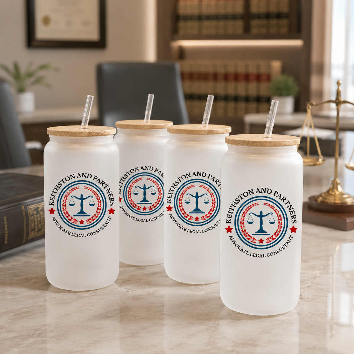 Custom 16oz Glass Cups with Bamboo Lid - Bulk Order Available