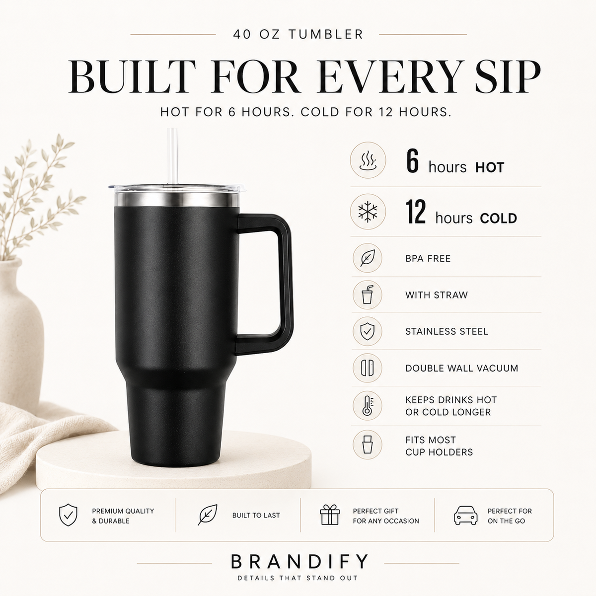 Custom 40oz Laser Engraved Tumbler for Businesses & Events