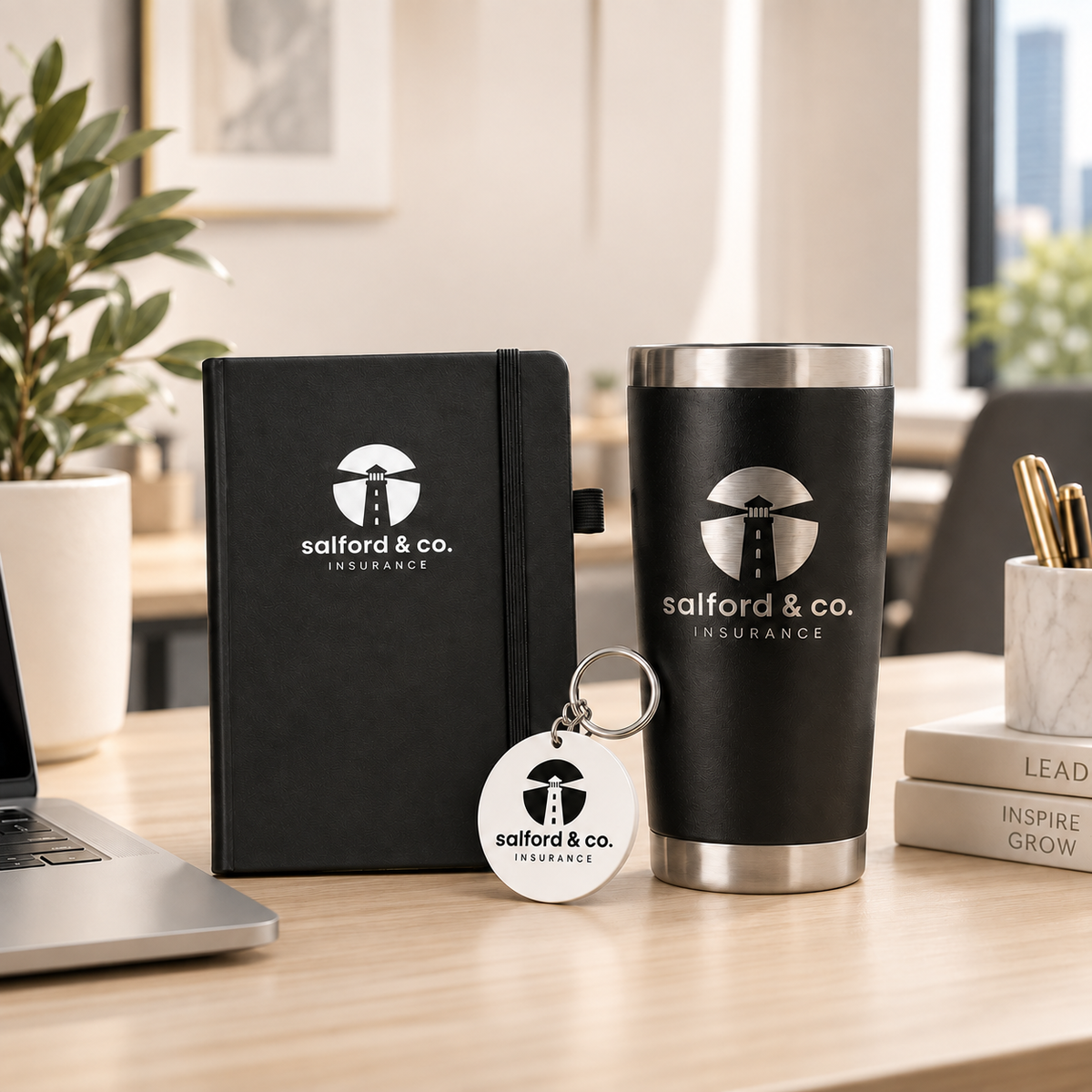 Custom Corporate Gift Kit with Company Logo – Tumbler, Notebook & Acrylic Keychain