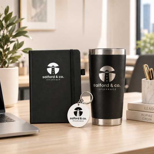 Custom Corporate Gift Kit with Company Logo – Tumbler, Notebook & Acrylic Keychain