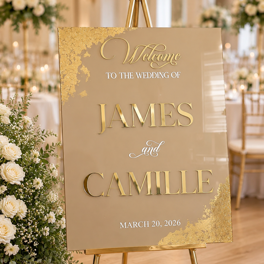 Elegant Acrylic Wedding Sign | Personalized with Foil Details