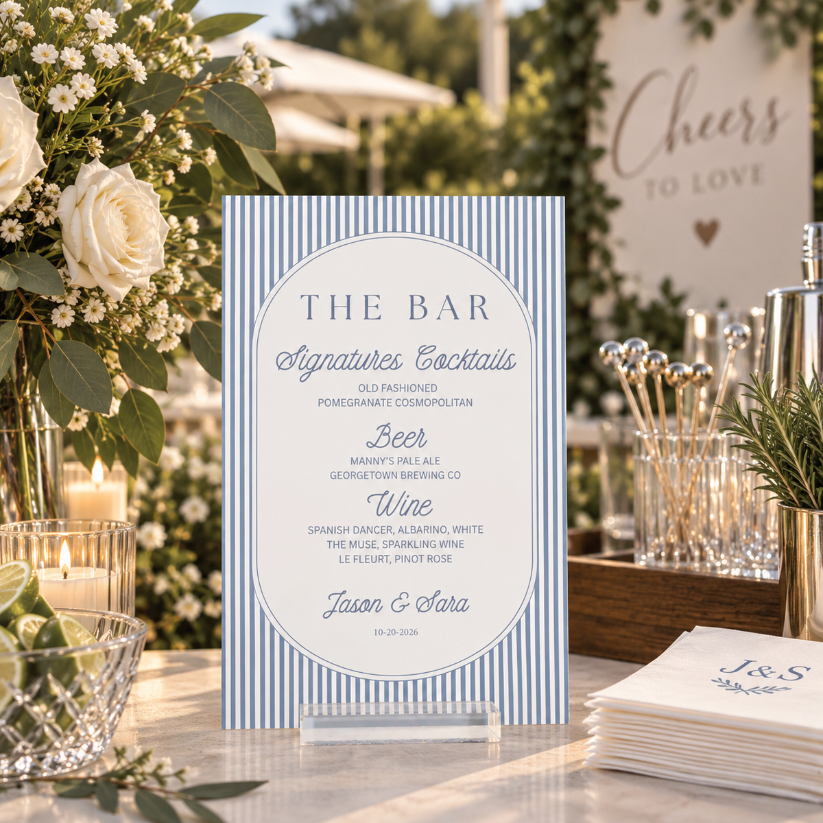 Stripes Bar Menu Sign – Personalized Acrylic Cocktail Sign