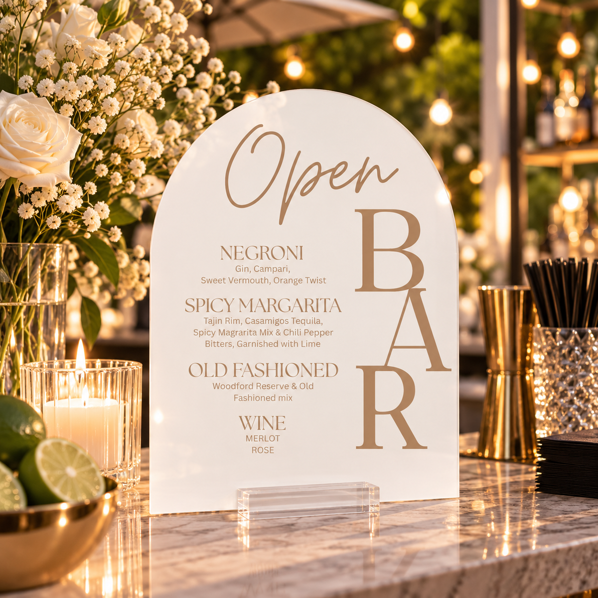 Black Acrylic Bar Menu Sign – Personalized Open Bar Cocktail Menu