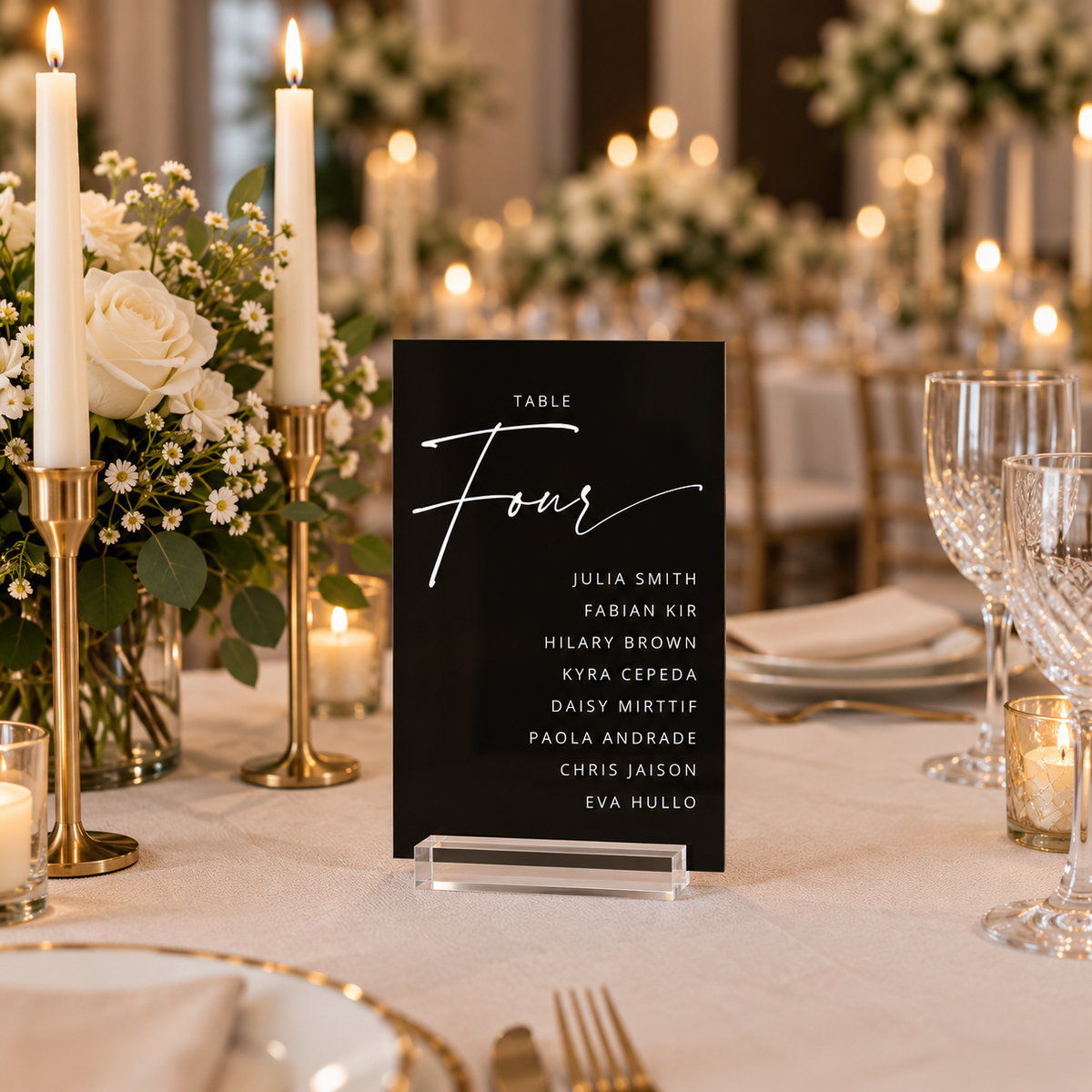 Personalized Acrylic Table Number Sign with Guest Names