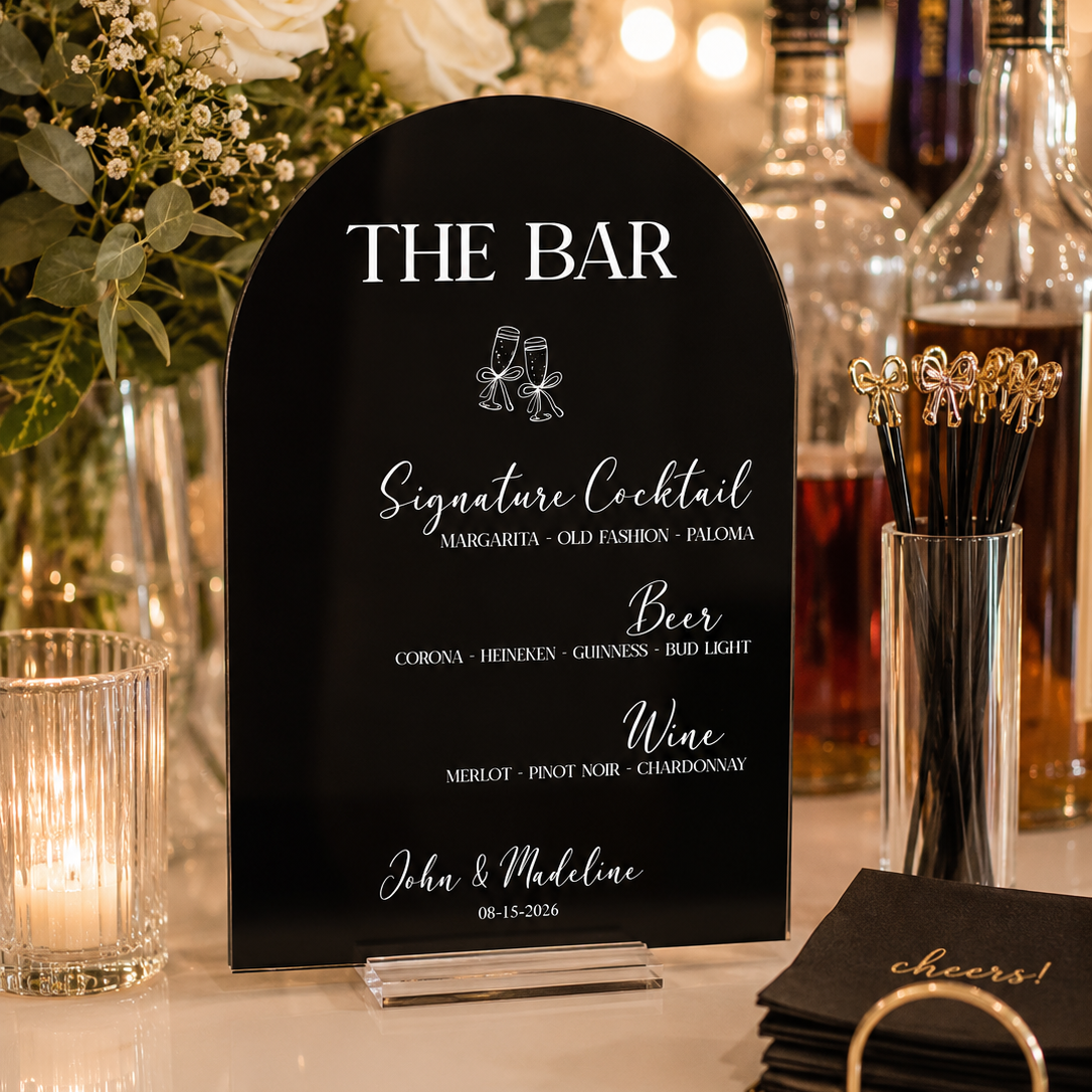 Personalized Acrylic Wedding Bar Menu Sign – Custom Cocktail Sign