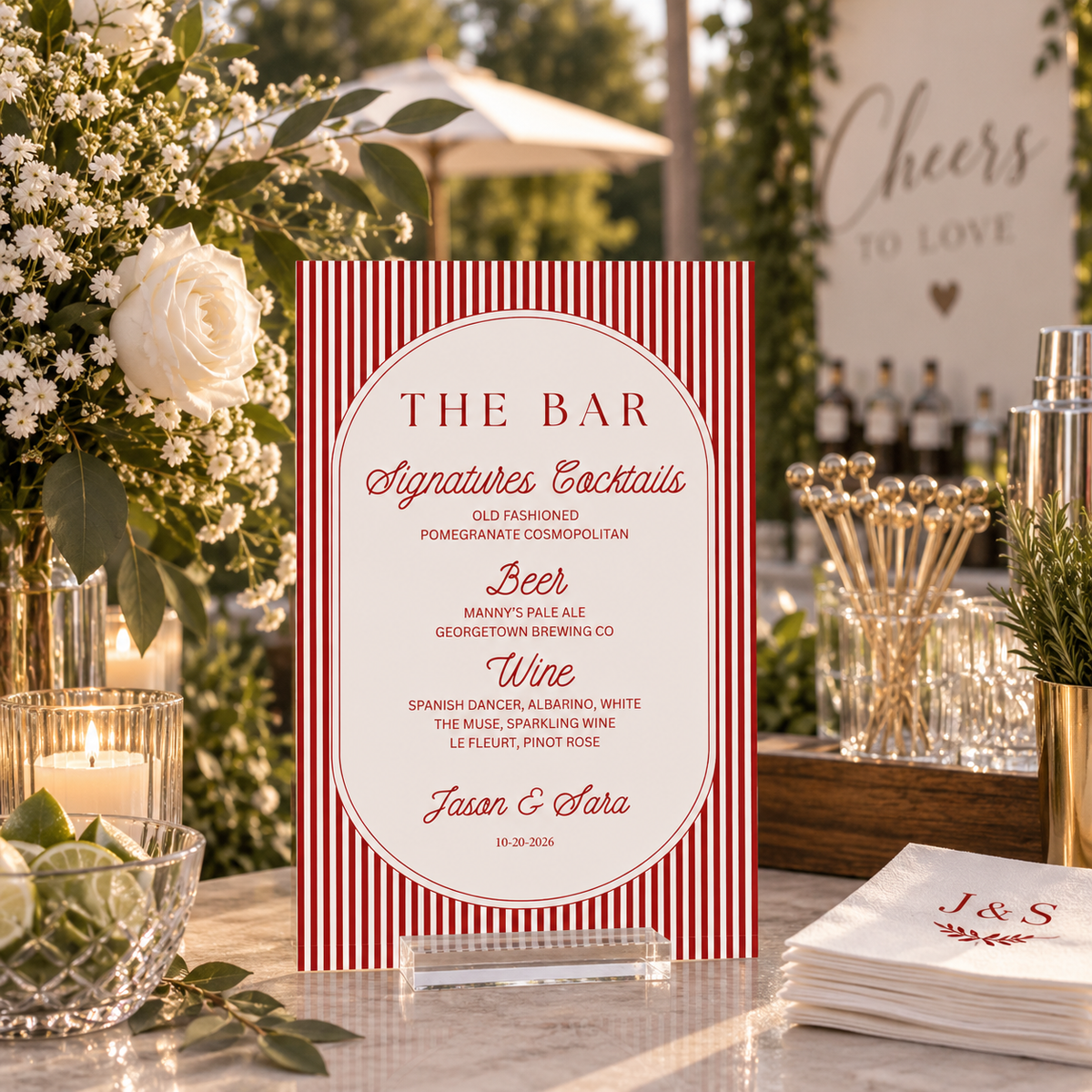 Stripes Bar Menu Sign – Personalized Acrylic Cocktail Sign
