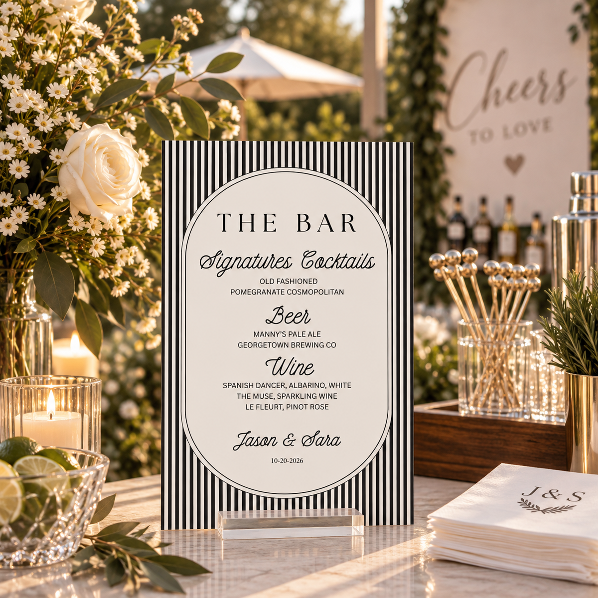 Stripes Bar Menu Sign – Personalized Acrylic Cocktail Sign