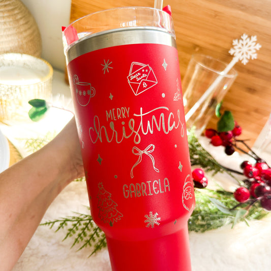 Doodle Christmas 40oz Tumbler - Laser Engraved