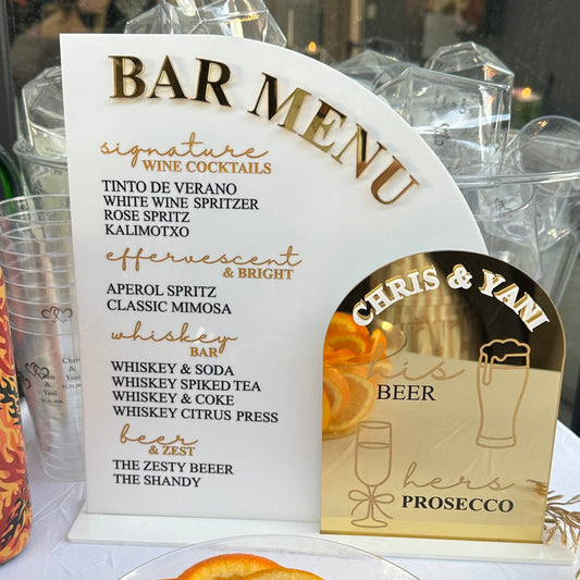 Luxury Wedding Menu Bar