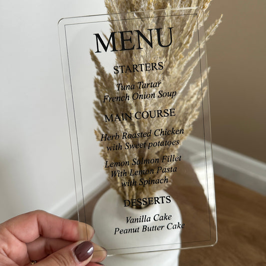 Clear Acrylic Event Menu