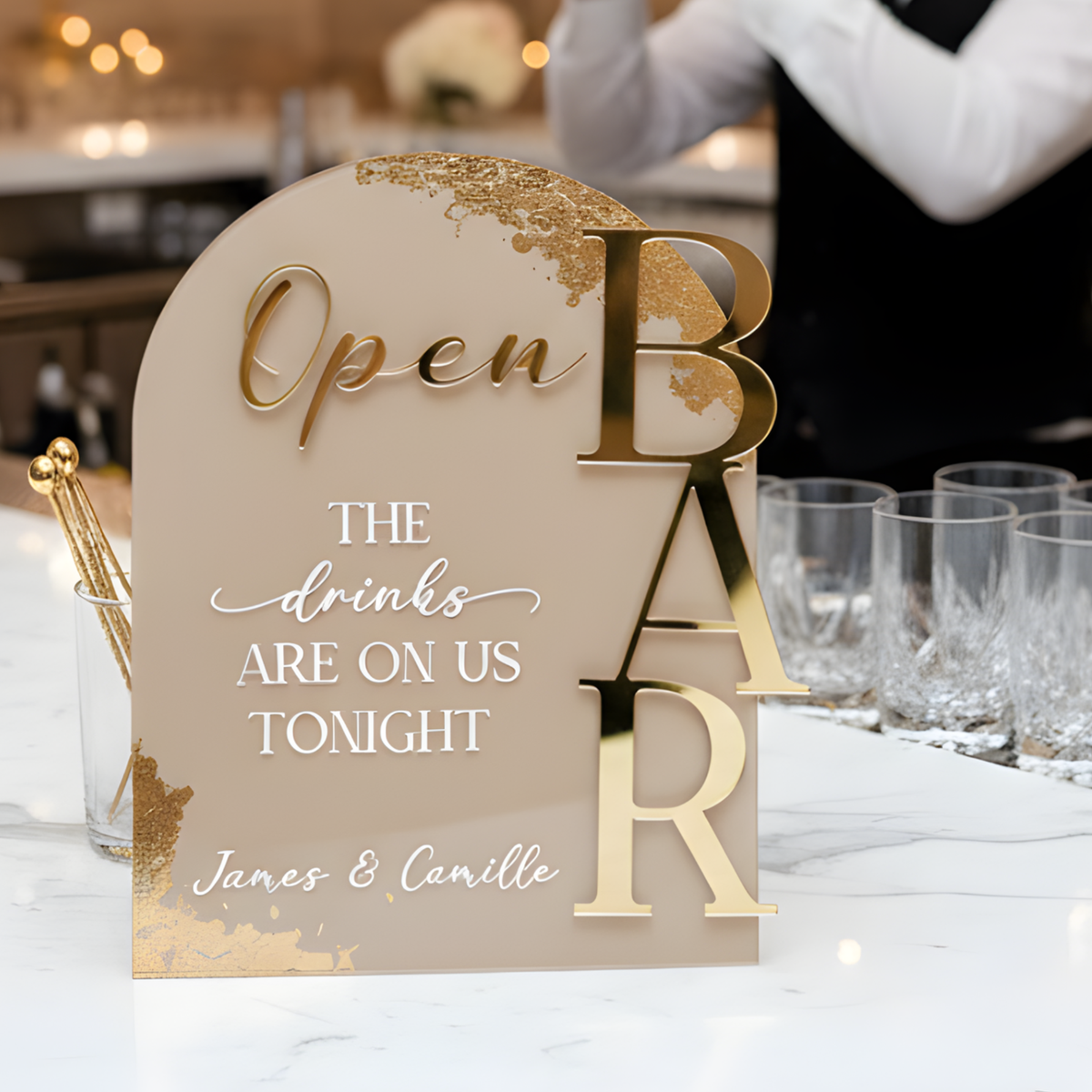 Personalized Open Bar Acrylic Wedding Sign – Custom Bar Decor