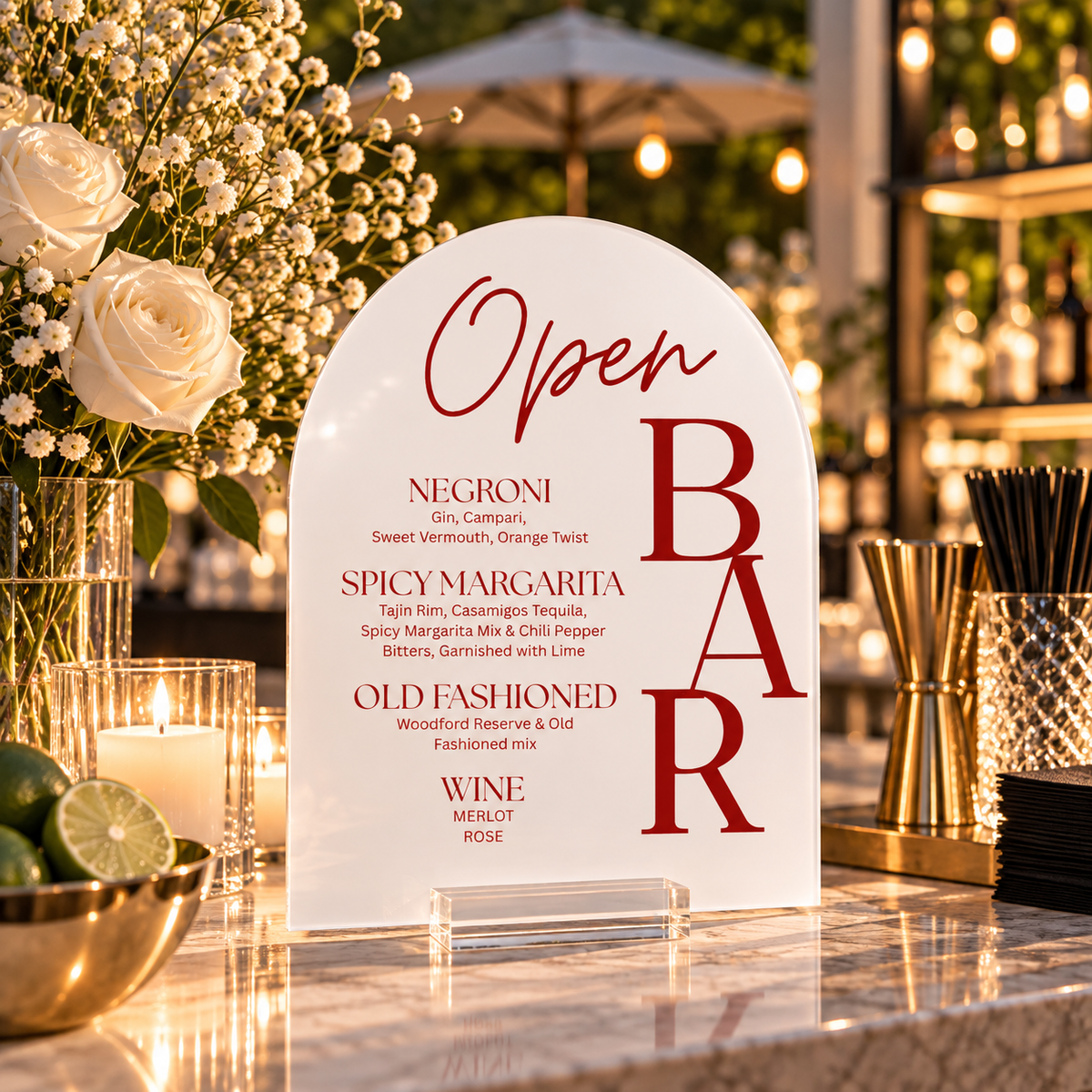 Black Acrylic Bar Menu Sign – Personalized Open Bar Cocktail Menu