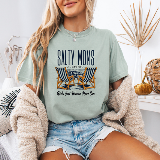 Salty Moms Beach Club T-Shirt - Girls Just Wanna Have Sun, Summer Apparel, Vacation Tee, Funny Gift for Moms, Beachwear
