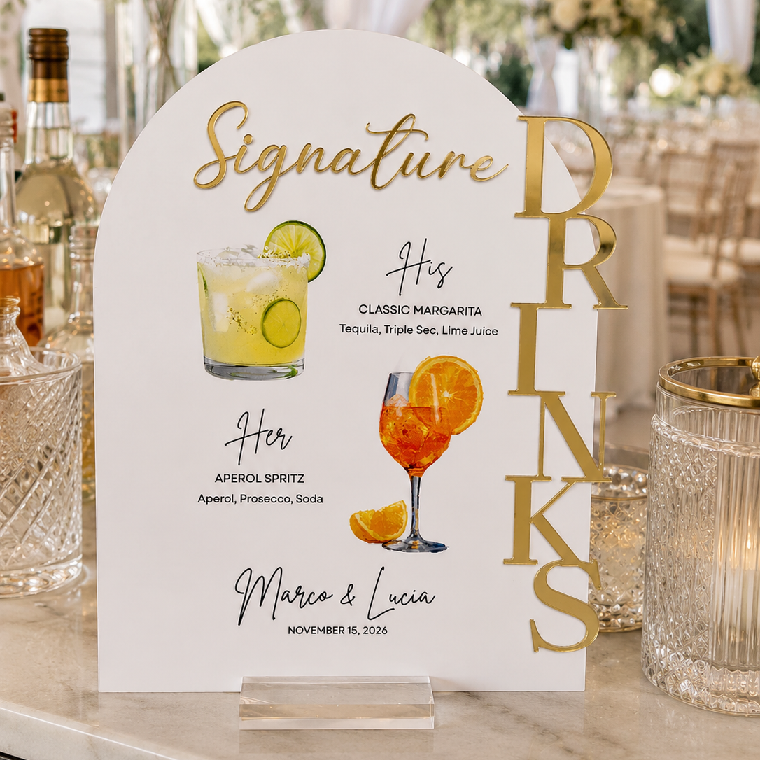 Personalized Signature Drinks Wedding Bar Sign – His & Her Cocktail Menu