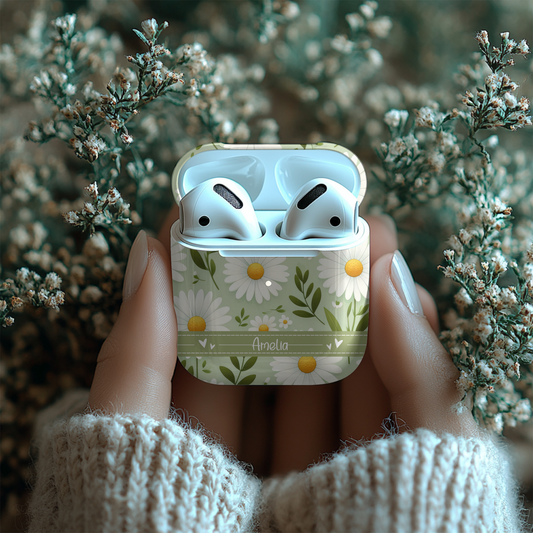 Floral Theme AirPod Case - Personalized Daisy Design - Cute Earbud Design For Her